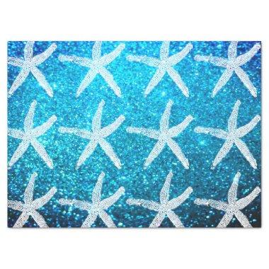 Starfish Patterns Nautical Beach Glitter Blue Cute Tissue Paper