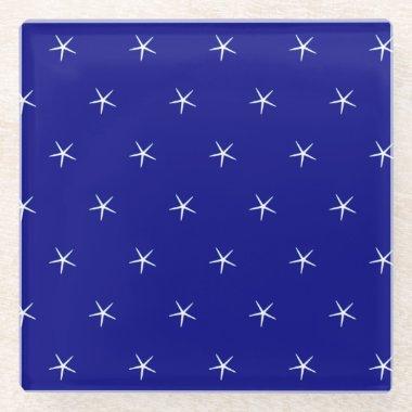 Starfish Patterns Navy Blue Custom Nautical Gift Glass Coaster
