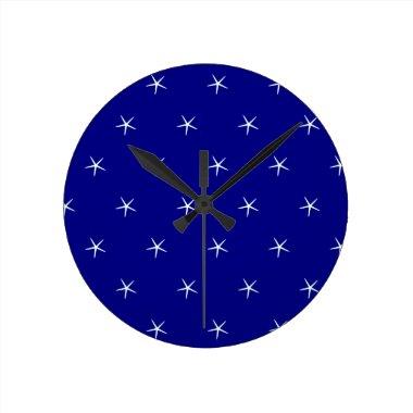 Starfish Patterns Navy Blue Custom Nautical Gift Round Clock