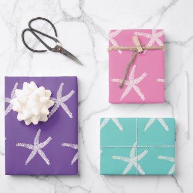 Starfish Patterns Purple Pink Teal Blue Nautical Wrapping Paper Sheets