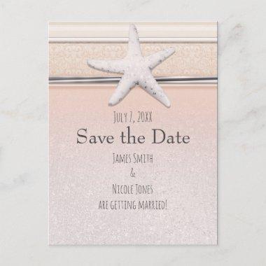 Starfish Peach & Cream Beach Wedding Save the Date Announcement PostInvitations