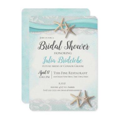 Starfish Ribbon Vintage Beach Bridal Shower Invitations