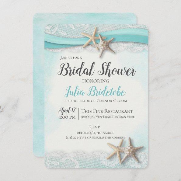 Starfish Ribbon Vintage Beach Bridal Shower Invitations