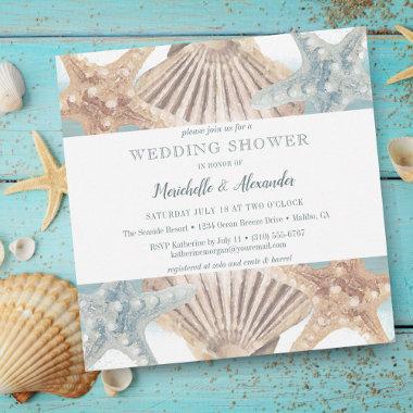 Starfish Seashell Beach Couples Wedding Shower Invitations