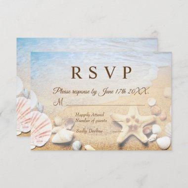 Starfish Shells Tropical Beach Wedding RSVP Card