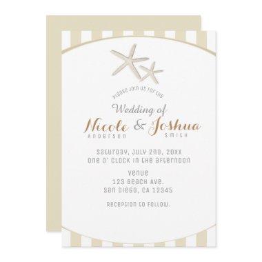 Starfish Tan Striped Modern Minimal Beach Wedding Invitations