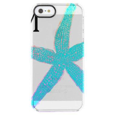 Starfish Teal Blue Pink Monogrammed Initials Cute Clear iPhone SE/5/5s Case