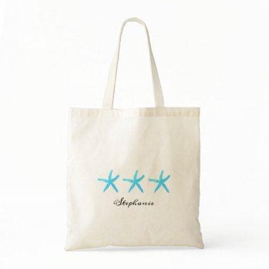 Starfish Teal Bridesmaid Monograms Name Wedding Tote Bag