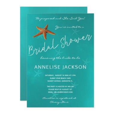 Starfish under the sea ocean blue bridal shower Invitations