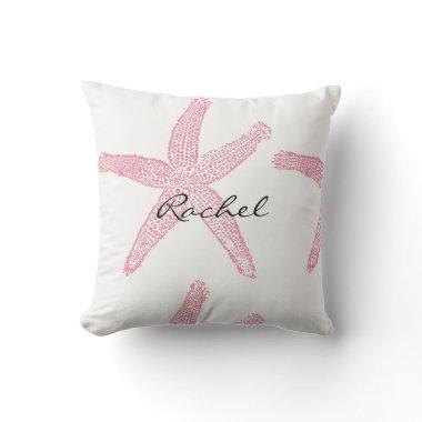 Starfish White Pastel Pink White Name Gift Favor Outdoor Pillow