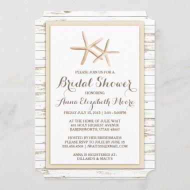 Starfish Whitewashed Wood Beach Bridal Shower Invitations