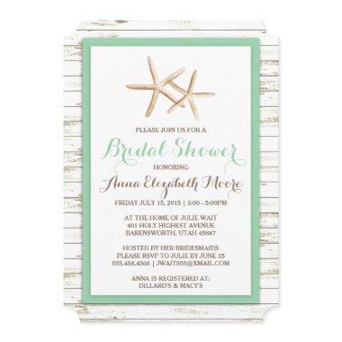 Starfish Whitewashed Wood Beach Bridal Shower Invitations