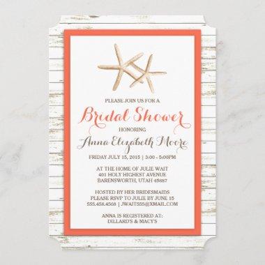 Starfish Whitewashed Wood Beach Bridal Shower Invitations