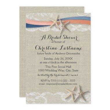 Starfish with Navy and Coral Ribbon