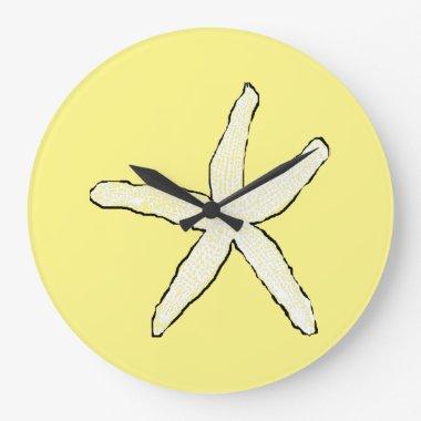 Starfish Yellow White Pattern Elegant Beach Gift Large Clock