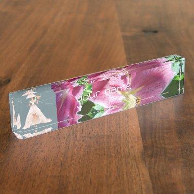 stargazer lilies fancy bride bridal shower desk name plate