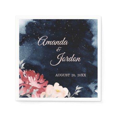 Starry Night Floral Wedding Cocktail Napkin