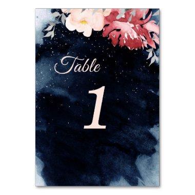 Starry Night Floral Wedding Table Numbers Sign