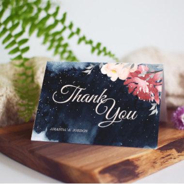 Starry Night Floral Wedding Thank You Invitations