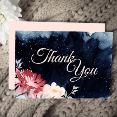 Starry Night Floral Wedding Thank You Flat Invitations