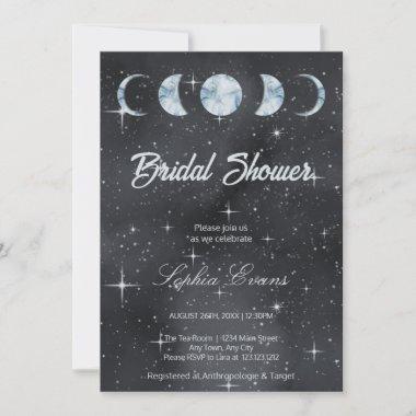 Starry Night Moon Phases Zodiac Bridal Shower Invitations