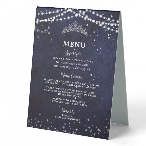 Starry Night Quinceanera Bar Drink and Food Menu Table Tent Sign
