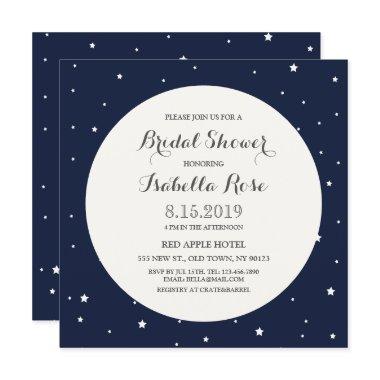 Stars Midnight Blue Full Moon Bridal Shower Invite