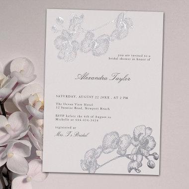 Statement Orchid Elegant Floral Chic Bridal Shower Foil Invitations