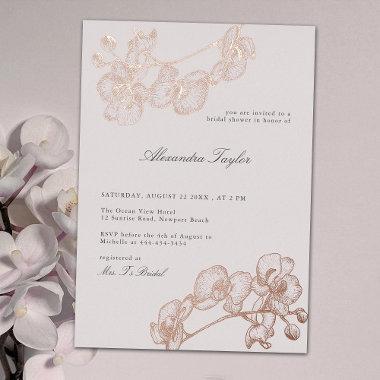 Statement Orchid Elegant Gold Floral Bridal Shower Foil Invitations