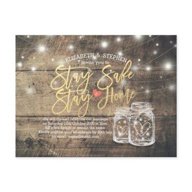 STAY HOME STAY SAFE WEDDING POSTPONEMENT MASON JAR ANNOUNCEMENT POSTInvitations