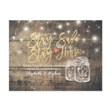 STAY HOME STAY SAFE WEDDING POSTPONEMENT MASON JAR ANNOUNCEMENT POST