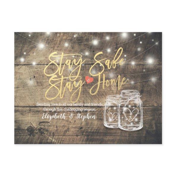 STAY HOME STAY SAFE WEDDING POSTPONEMENT MASON JAR ANNOUNCEMENT POSTInvitations