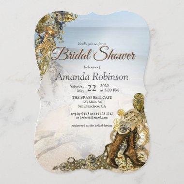 Steampunk Wedding by the Sea Bridal Shower Invitations