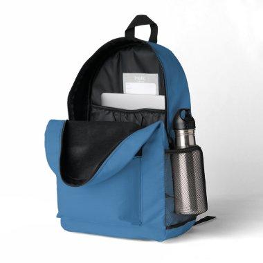 Steel Blue Gray Solid Color Printed Backpack