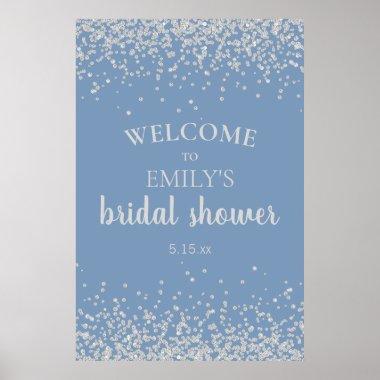 Steel Blue Silver Confetti Bridal Shower Poster