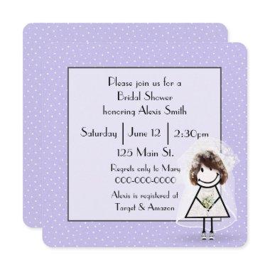 Stick Figure Bride On Purple Polka Dots Invitations