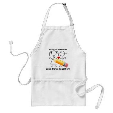 Stick Figure Couple With Heart Drawn Together Adult Apron