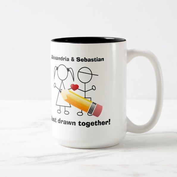 Stick Figure Couple With Heart Drawn Together Two-Tone Coffee Mug