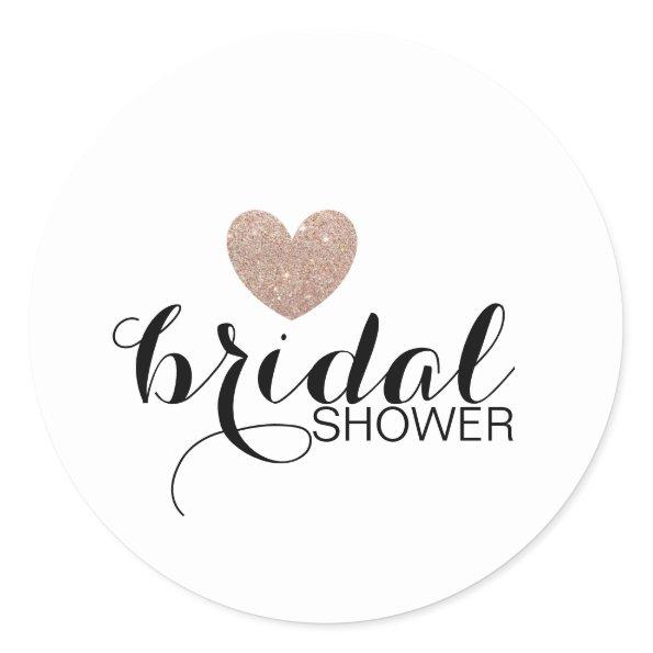Sticker- Rose Gold Glitter Heart Fab Bridal Shower Classic Round Sticker