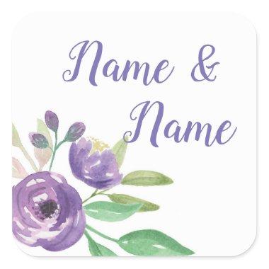 Stickers Wedding Labels Purple Flower Floral