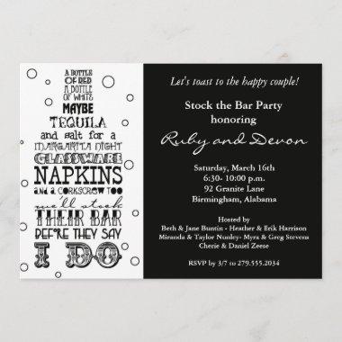 Stock the Bar Bottle Rhyme Party Invitations- Black Invitations