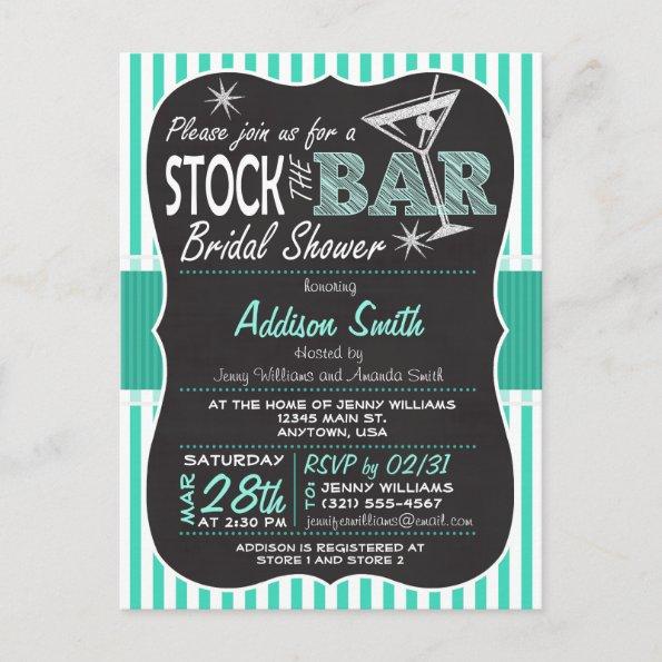 Stock the Bar Bridal Shower; Aqua Invitations