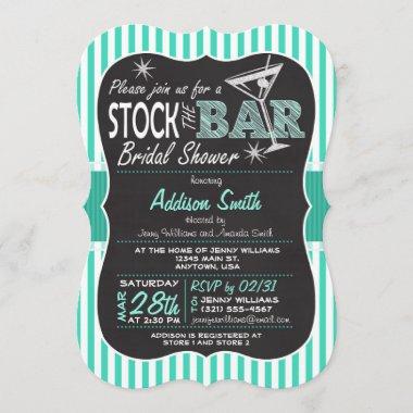 Stock the Bar Bridal Shower; Aqua Stripes Invitations