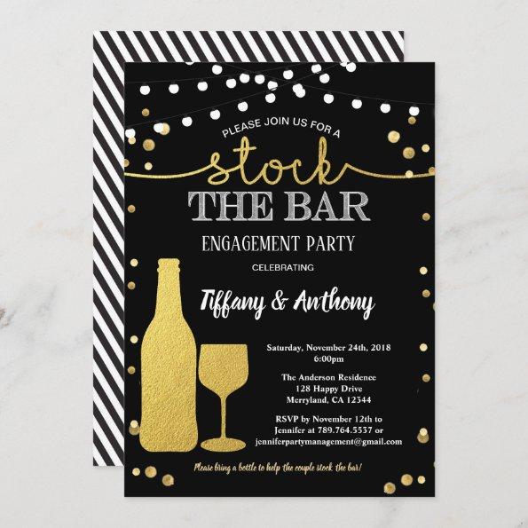 Stock the bar engagement party black and gold Invitations