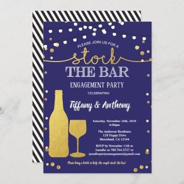 Stock the bar engagement party blue and gold Invitations