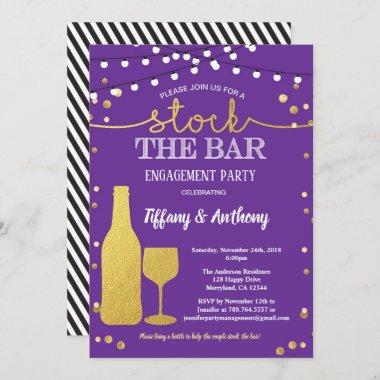 Stock the bar engagement party purple and gold Invitations