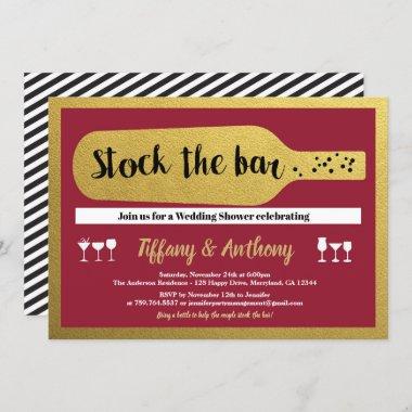 Stock the bar Invitations burgundy and gold