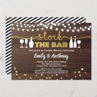 Stock the bar Invitations rustic wood & faux gold