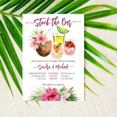 Stock the bar tropical summer couples shower Invitations
