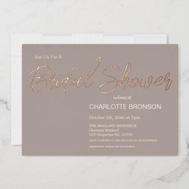 Stone Minimalist Script Bridal Shower Gold Foil Invitations